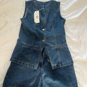Denim Sleeveless Vest and Shorts Set